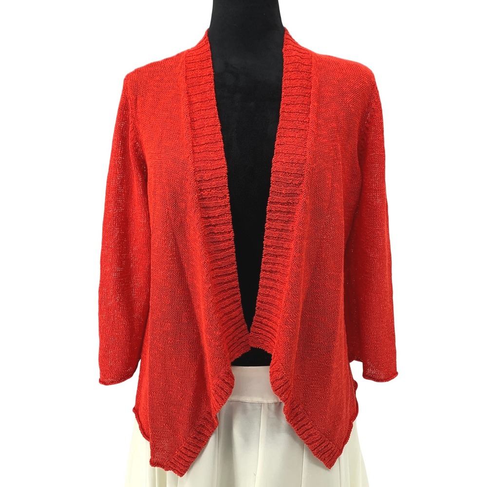Eileen Fisher Petite Red Linen Blend Open Front Cardigan PM S2RK-3
